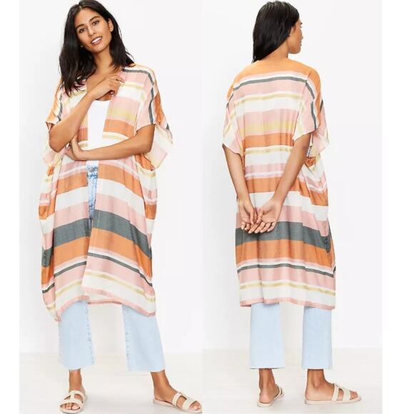 LOFT Other - Loft Striped Ruana Kimono Long Line Duster Summer Beachy Swim Cover Medium Large